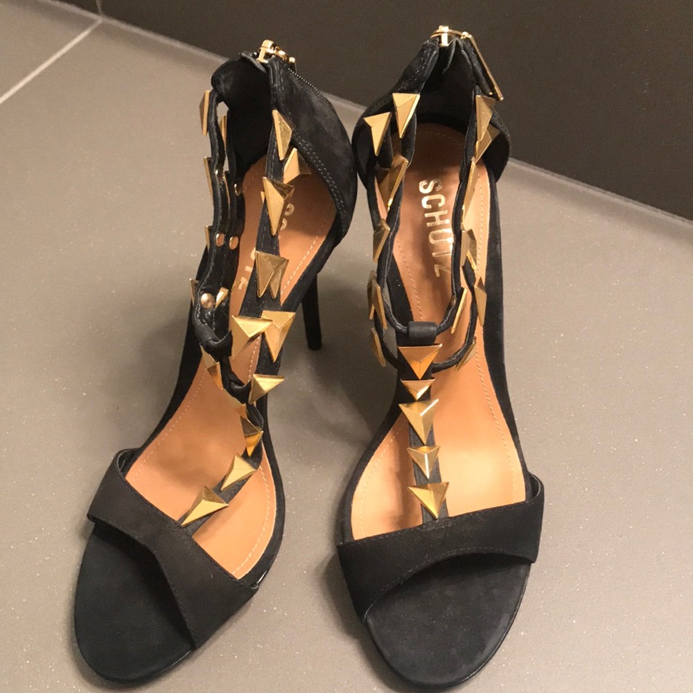 Schutz Black and Gold Heels